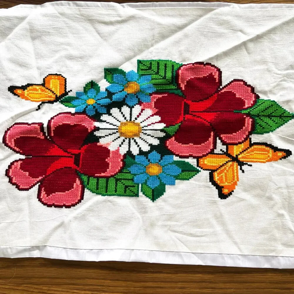 Custom made floral embroidered pillow cases - set of 2